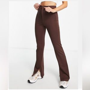 Brown Flare pants with Split hem